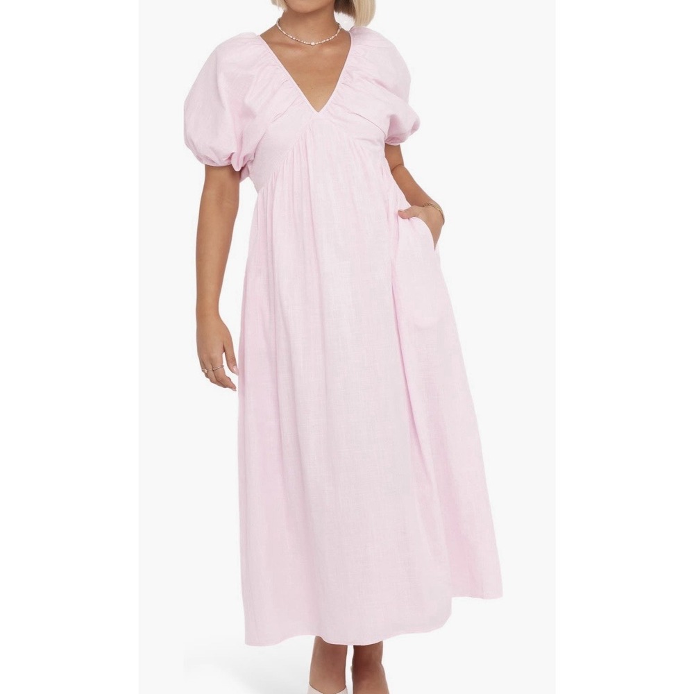 Petal & Pup Sullivan Puff Sleeve Cotton Maxi Dress Pink